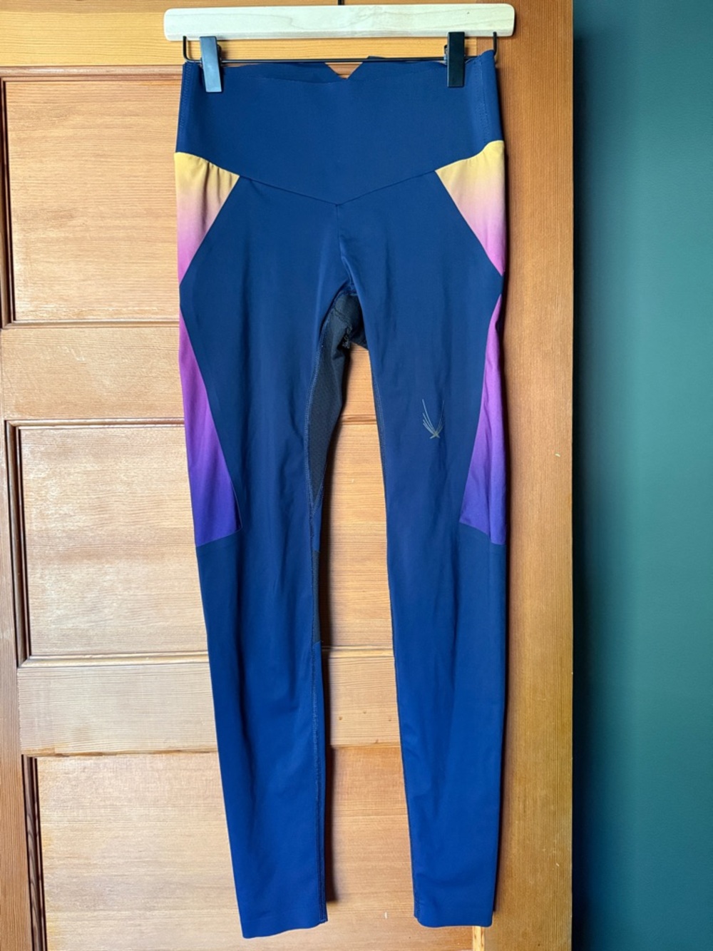 Lucas Hugh Navy Leggings with Yellow-Pink-Purple Ombre Panels